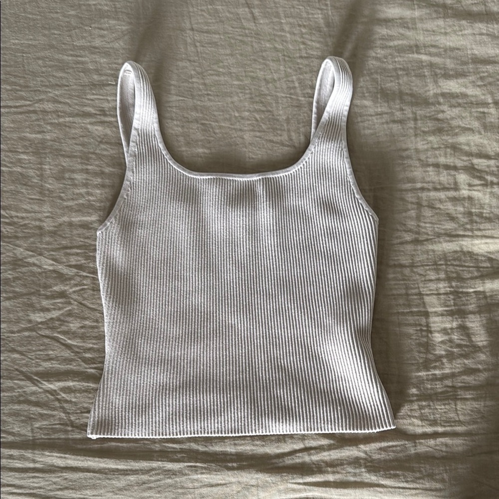 Aritzia Cream Ribbed Fitted Tank Top